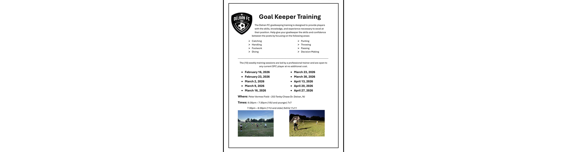 Goal Keeper Training Spring 2026